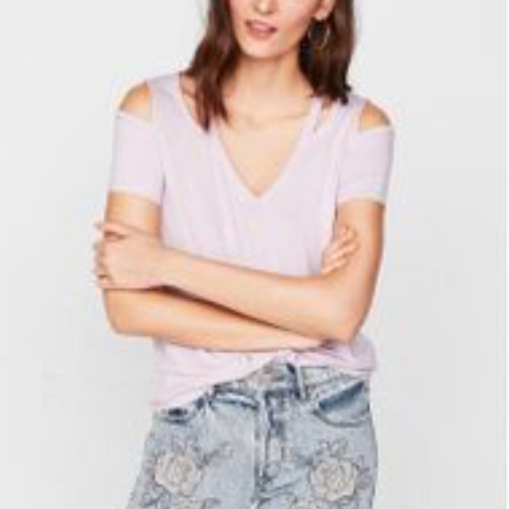 Express One Eleven light pink slash neck tee.